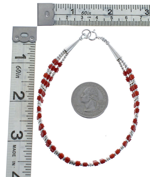3-Strand Coral Liquid Silver Southwestern Bracelet AX125586